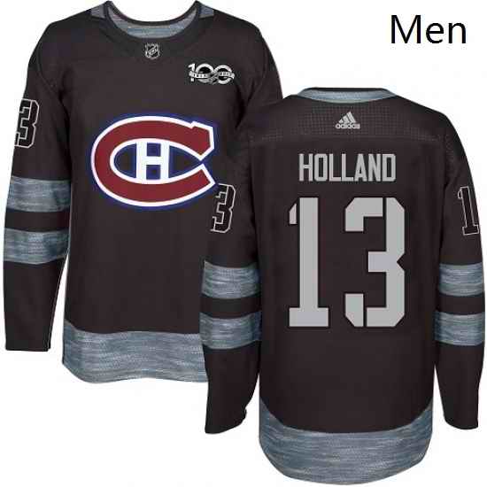Mens Adidas Montreal Canadiens 13 Peter Holland Authentic Black 1917 2017 100th Anniversary NHL Jersey